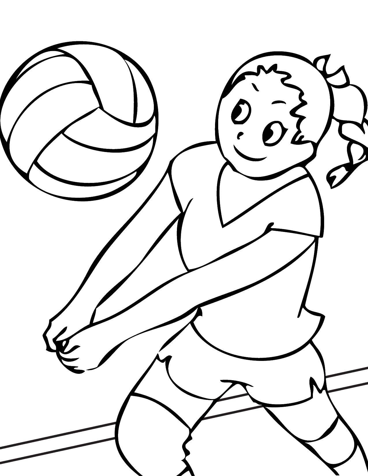 Название: Раскраска Девочка волейболистка. Категория: Спорт. Теги: девочка, мяч, волейбол.
