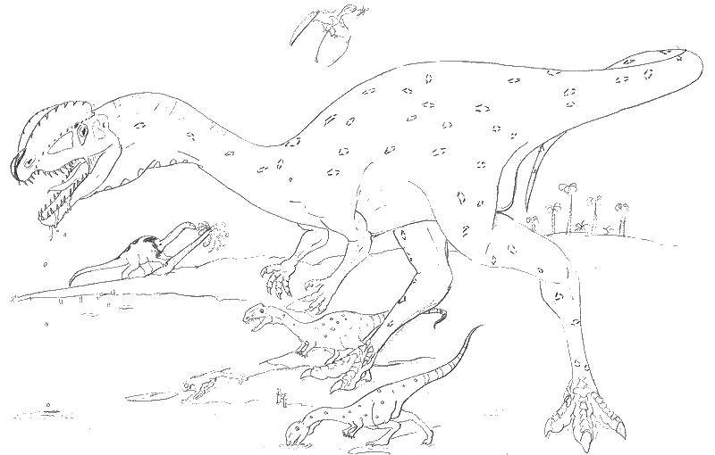 Название: Раскраска Динозавры и динозаврики. Категория: динозавр. Теги: динозавр, клыки, хвост.