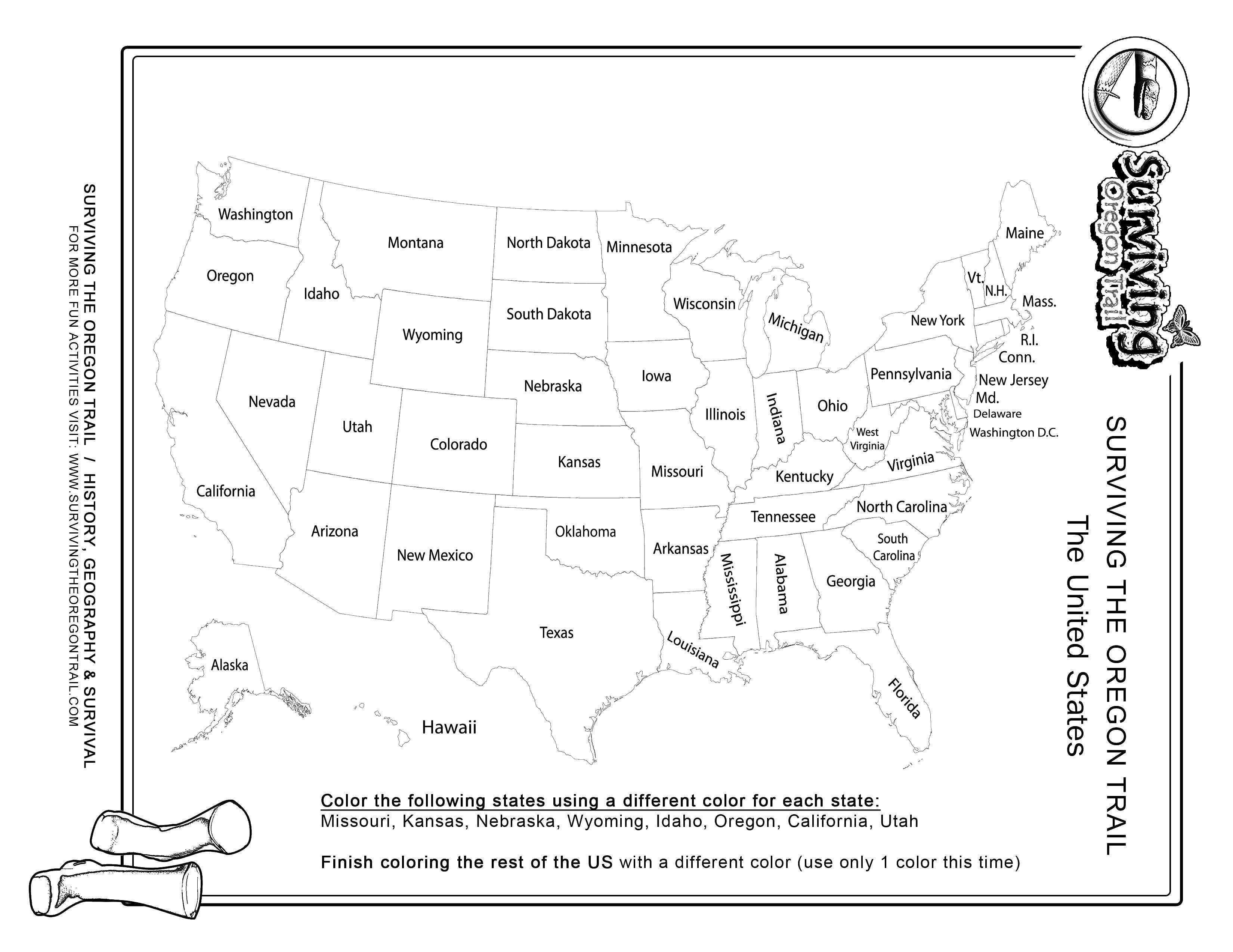 Название: Раскраска Карта соединенных штатов америки. Категория: США. Теги: штата, США, Америка, границы, карта.