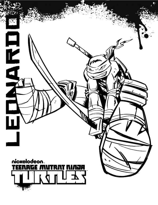 Название: Раскраска Леонардо с острым мечом. Категория: черепашки ниндзя. Теги: Комиксы, Черепашки Ниндзя.