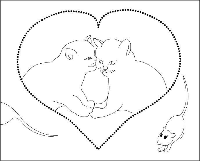 Название: Раскраска Любовь кошечек. Категория: Коты и котята. Теги: коты, котята, кошки, сердечко.