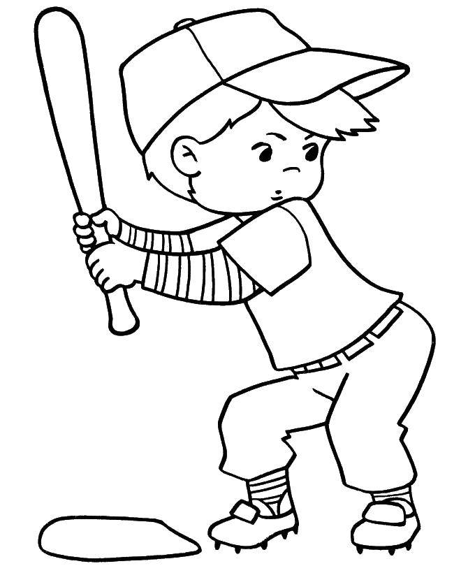 Название: Раскраска Мальчик и бейсбольная бита. Категория: Спорт. Теги: мальчик, бита, кепка, бейсбол.