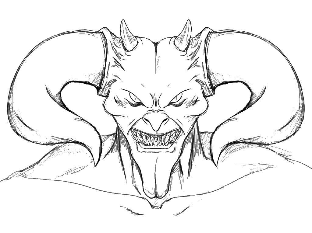 Coloring Monster with horns. Category Skull. Tags:  Skull.