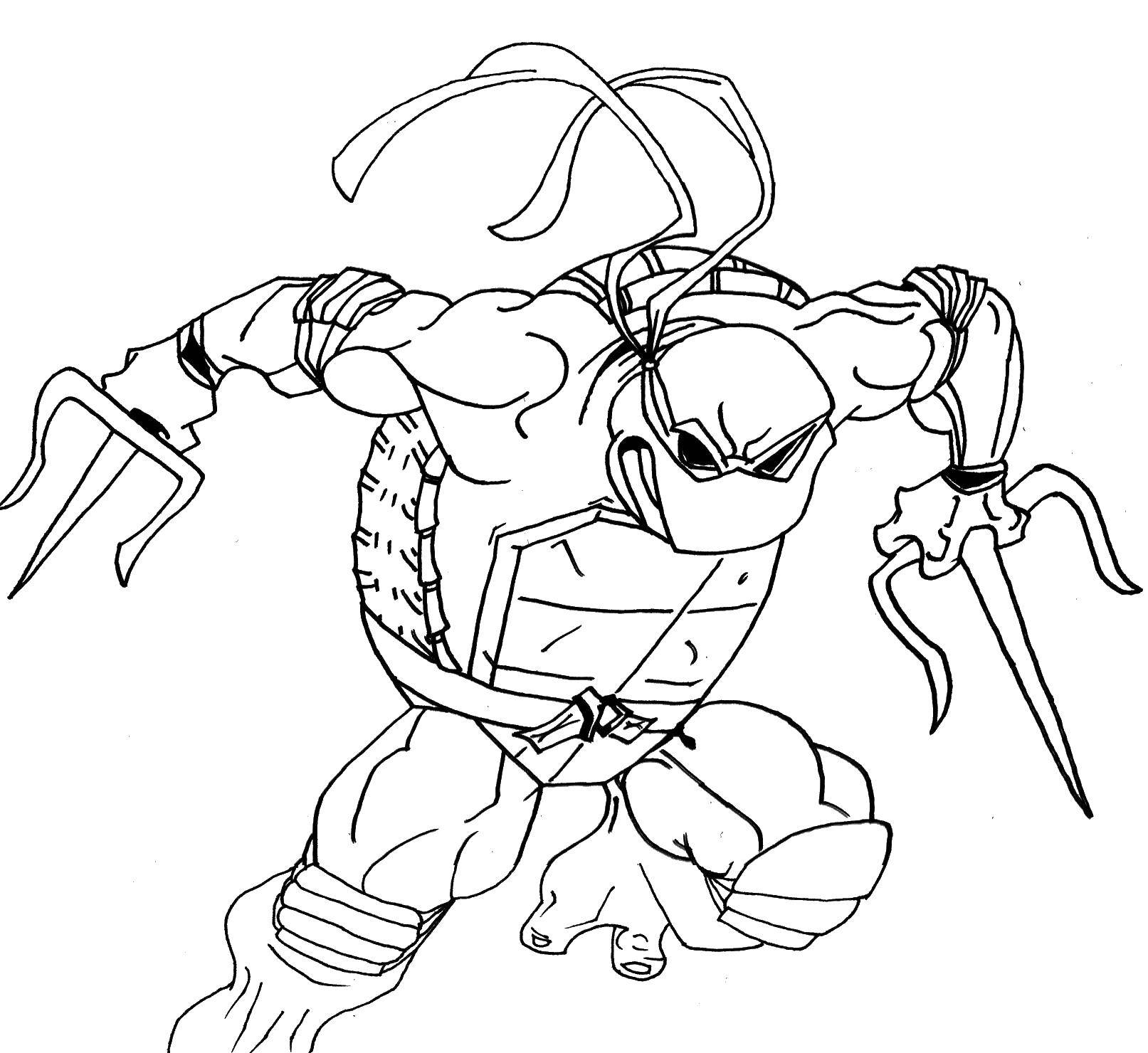 Название: Раскраска Рафаэль нападает с мечами. Категория: черепашки ниндзя. Теги: Комиксы, Черепашки Ниндзя.