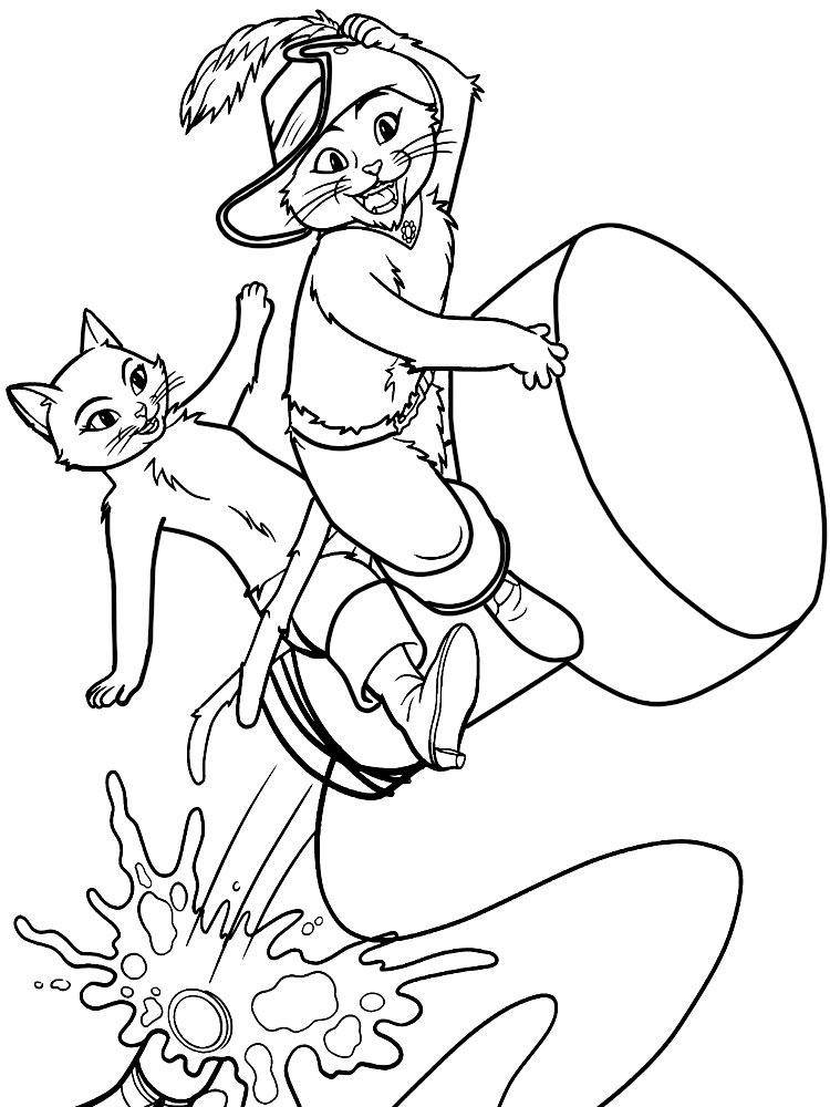 Coloring Drawing puss in boots and kitty. Category Pets allowed. Tags:  cat, cat.