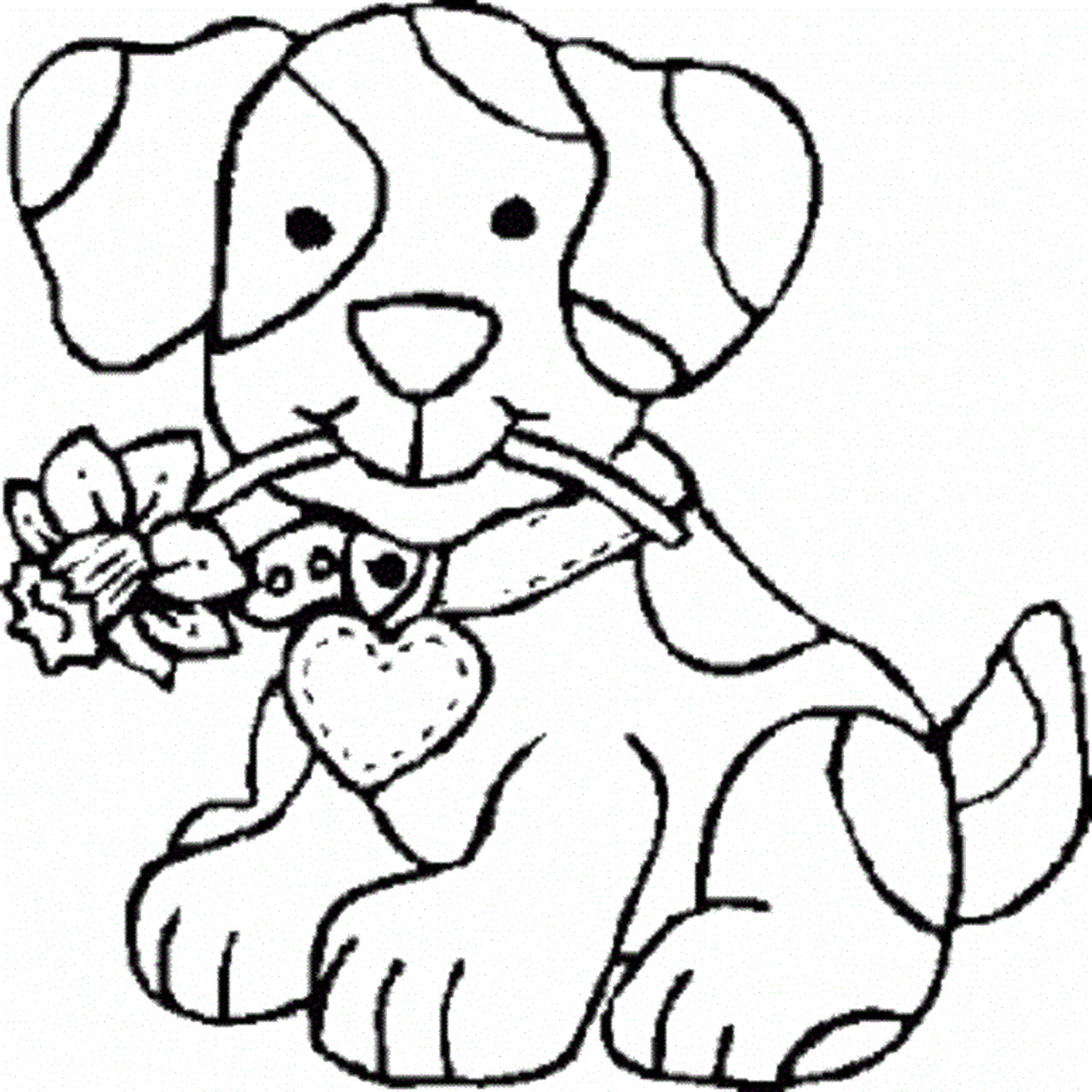Название: Раскраска Щенок держит цветочек в зубах. Категория: Животные. Теги: Животные, собака.
