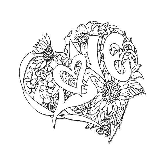 Coloring Heart of flowers. Category Hearts. Tags:  hearts, flowers, lettering.