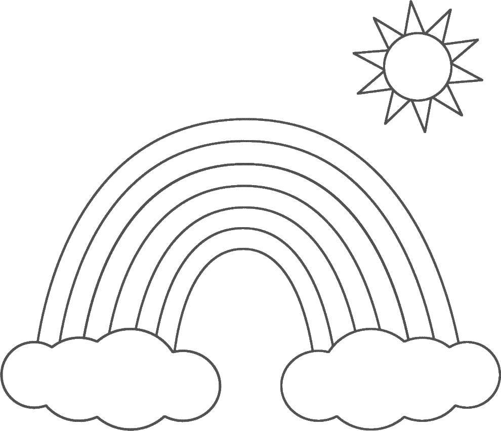 Название: Раскраска Солнышко улыбается радуге. Категория: Радуга. Теги: Радуга, облака.