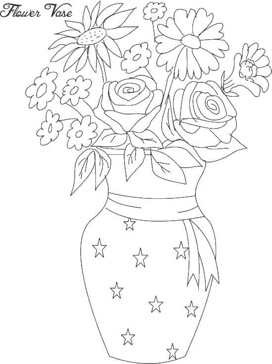 Название: Раскраска Ваза с звездочками и цветы. Категория: Ваза. Теги: ваза, звездочки, цветы.