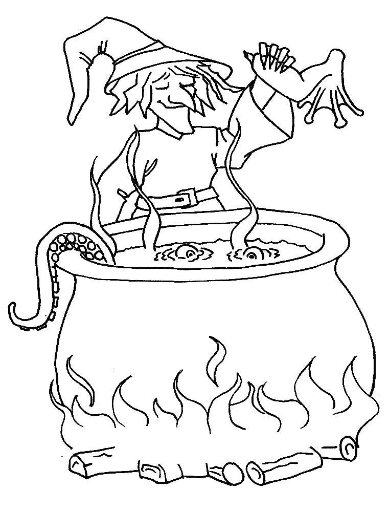 Coloring Witch. Category For girls. Tags:  witch, cauldron, horror, fire.
