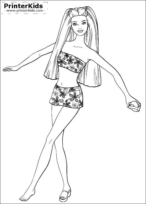 Раскраска Барби в купальнике Скачать ,барби, купальник, хвостики,.  Распечатать 