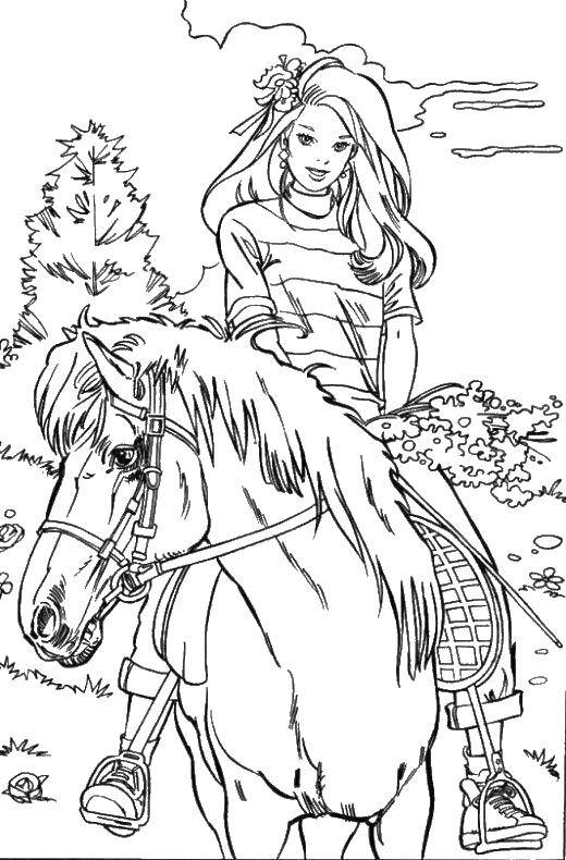 Coloring Barbie riding a horse. Category Barbie . Tags:  Animals, horse.
