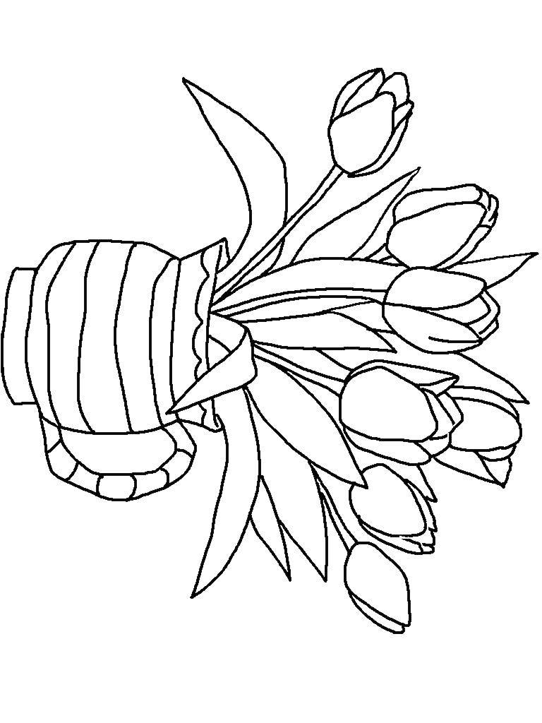 Название: Раскраска Большой букет тюльпанов. Категория: Ваза. Теги: Цветы, букет, ваза.