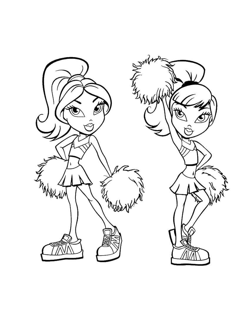 Coloring Cheerleaders Bratz. Category For girls. Tags:  Barbie , doll, Bratz girls.