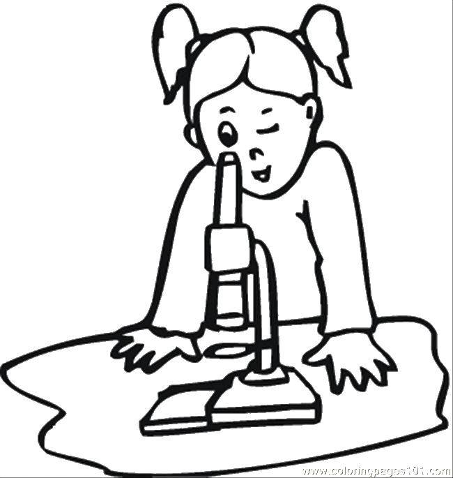 Coloring Girl & microscope. Category science. Tags:  Science.