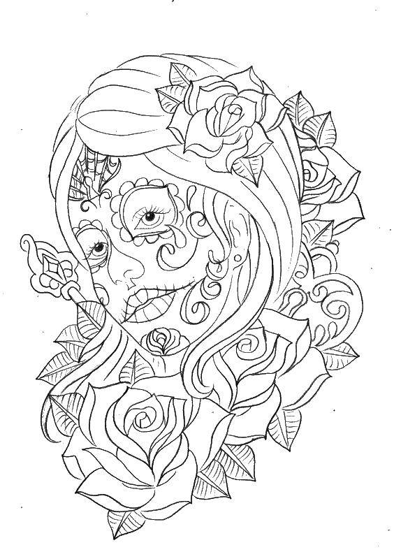 Coloring The flower girl. Category For girls. Tags:  girl, flower, tattoo, rose.