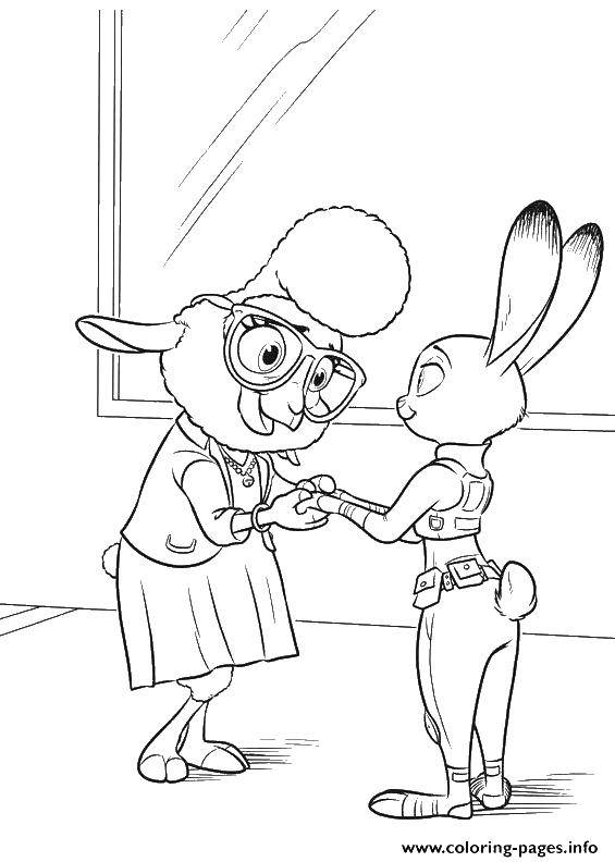 Название: Раскраска Джуди хопс и мисс барашкис. Категория: Зверополис. Теги: кролик, овечка, очки.