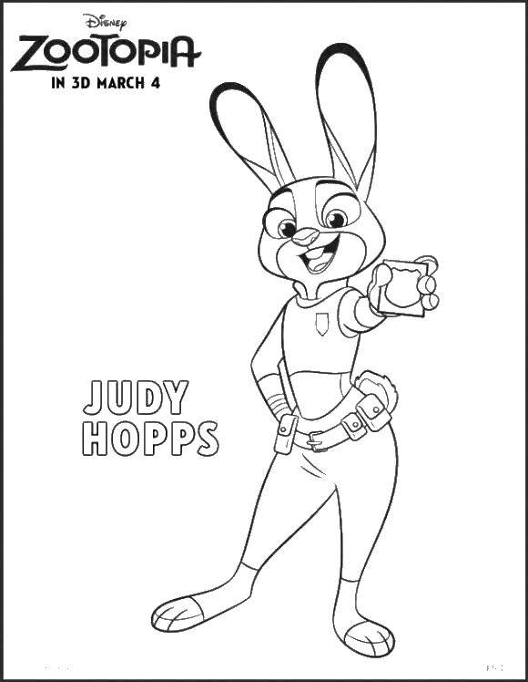 Название: Раскраска Джуди хопс и полицейский значок. Категория: Зверополис. Теги: кролик, шериф, значок, уши.