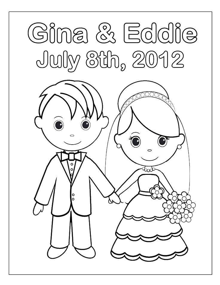 Coloring Eddie and Gina. Category Wedding. Tags:  Wedding, dress, bride, groom.