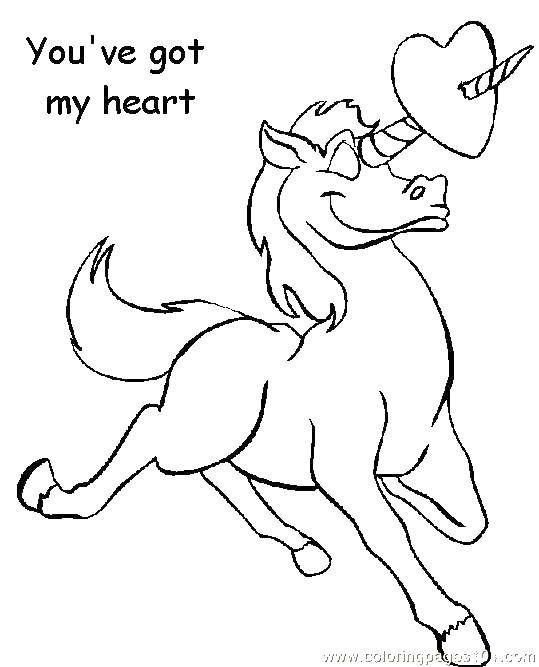 Coloring Unicorn and heart. Category unicorns. Tags:  unicorn, tail, heart.