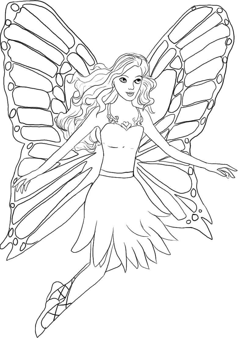 Название: Раскраска Фея-бабочка. Категория: Для девочек. Теги: фея, бабочка, девочка.