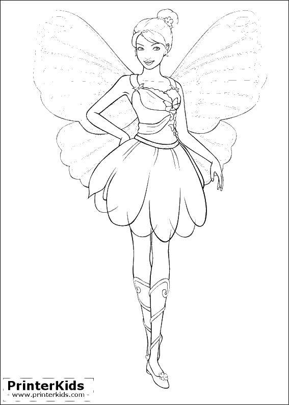 Название: Раскраска Фея с крыльями в платье. Категория: феи. Теги: фея, крылья, платья.