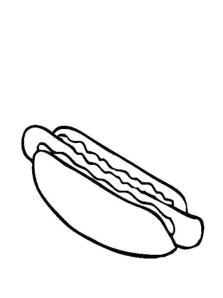 Название: Раскраска Хотдог с горчицей. Категория: еда. Теги: еда, хотдог.