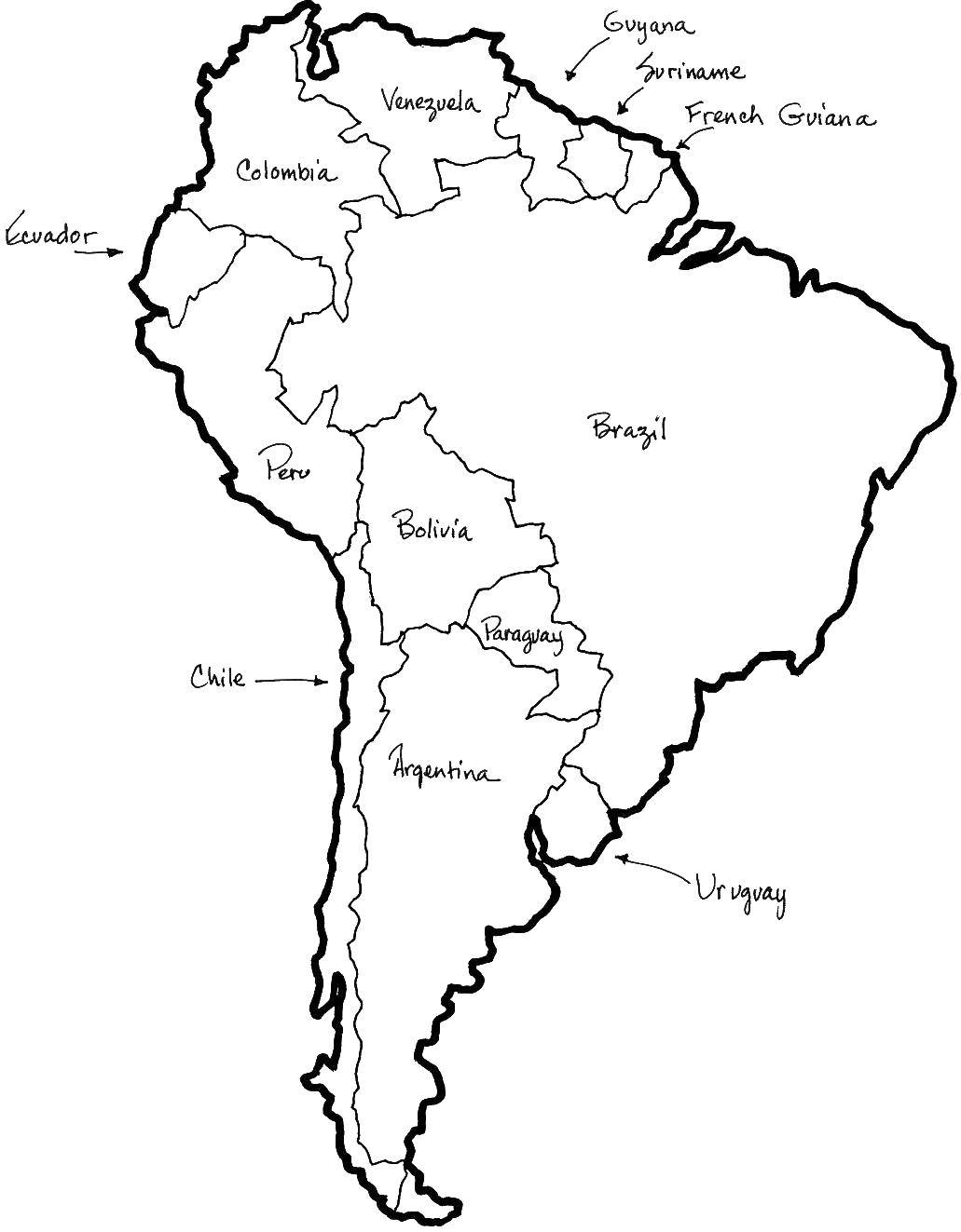 Название: Раскраска Карта южной америки. Категория: Карты. Теги: Карта, мир, США.
