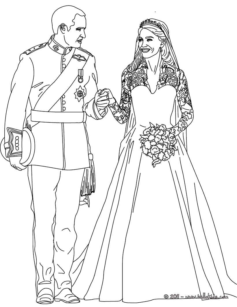 Название: Раскраска Кейт и уильям. Категория: Свадьба. Теги: Свадьба, платье, жених, невеста.