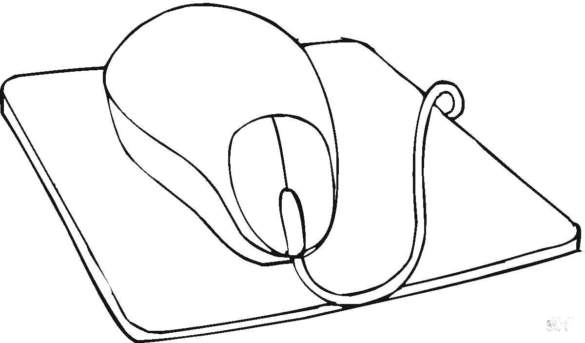 Название: Раскраска Компьютерная мышка на коврике. Категория: раскраски. Теги: мышка, шнур, коврик.