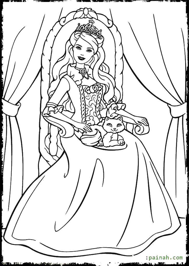 Coloring Queen Barbie with cat. Category The Queen. Tags:  Barbie , Princess, Prince.