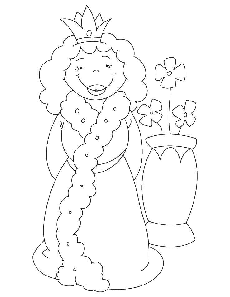 Название: Раскраска Королева и ваза с цветами. Категория: Королева. Теги: королева, ваза, цветы.