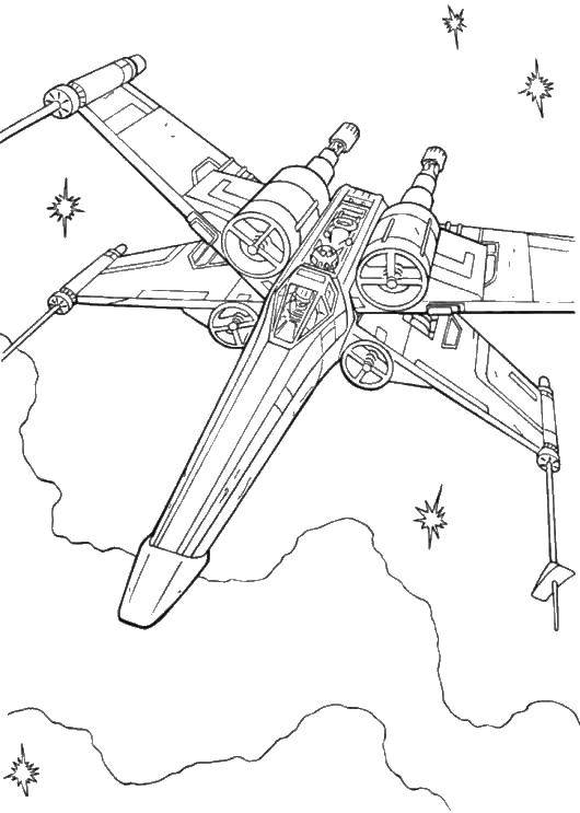 Coloring Space ship and stars. Category spaceships. Tags:  ship, space, stars.