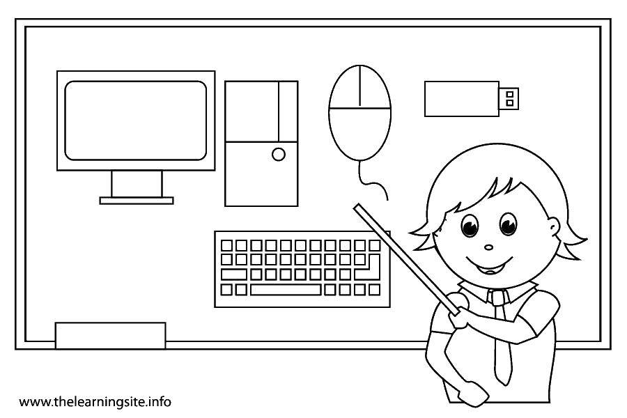 Название: Раскраска Мальчик и указка. Категория: раскраски. Теги: мальчик, указка, компьютер.