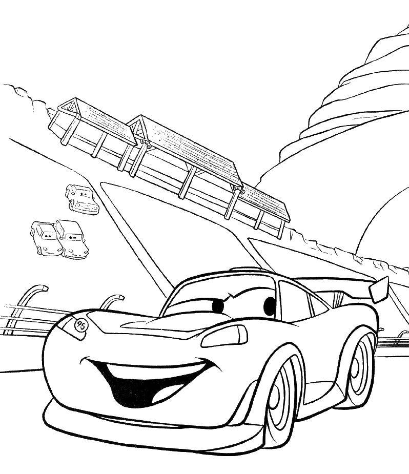 Coloring Lightning McQueen on the track. Category wheelbarrows. Tags:  McQueen, cars, racing.