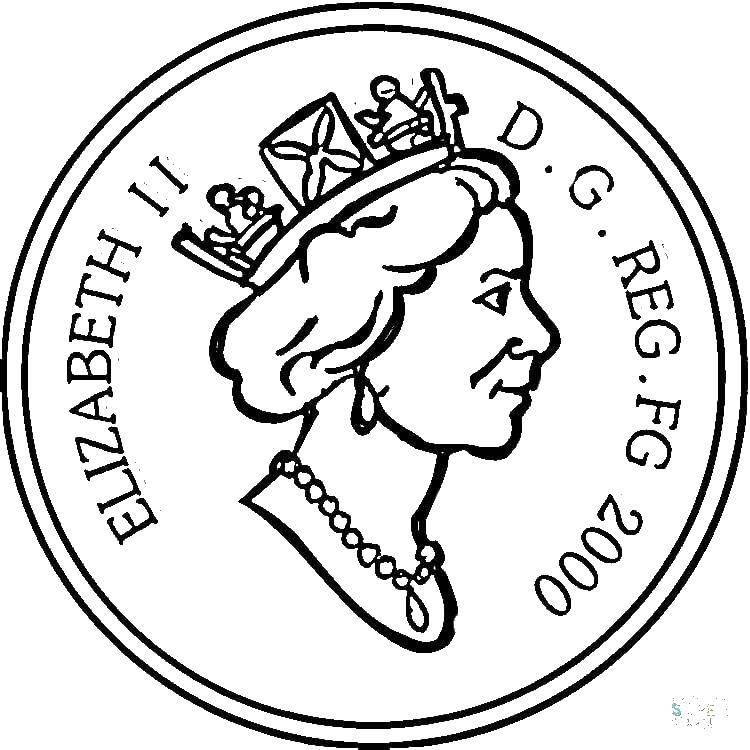 Название: Раскраска Монета с елизаветтой. Категория: Королева. Теги: Деньги.