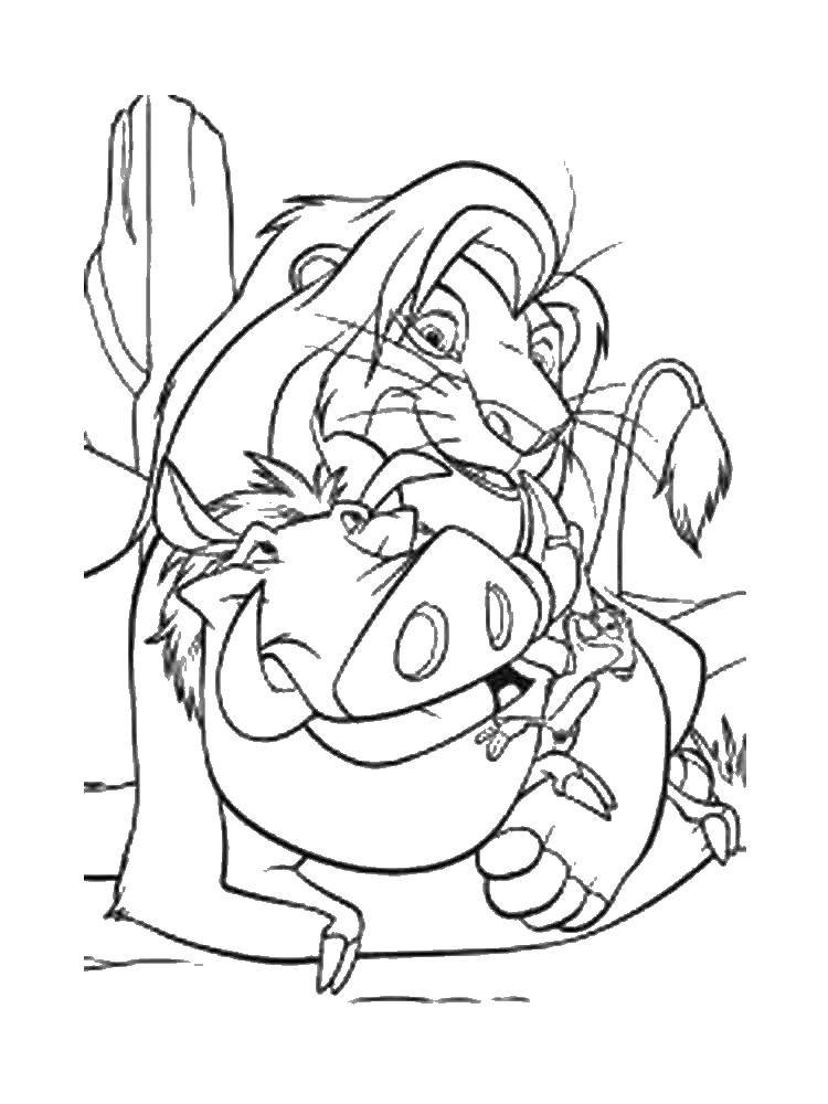 Coloring Mufasa and Pumbaa. Category The lion king. Tags:  lion, wild boar, cumin.