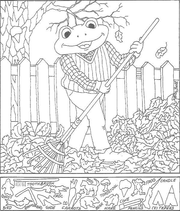 Coloring Mouse with rake. Category Find items. Tags:  Mary, rake, leaves, fence.
