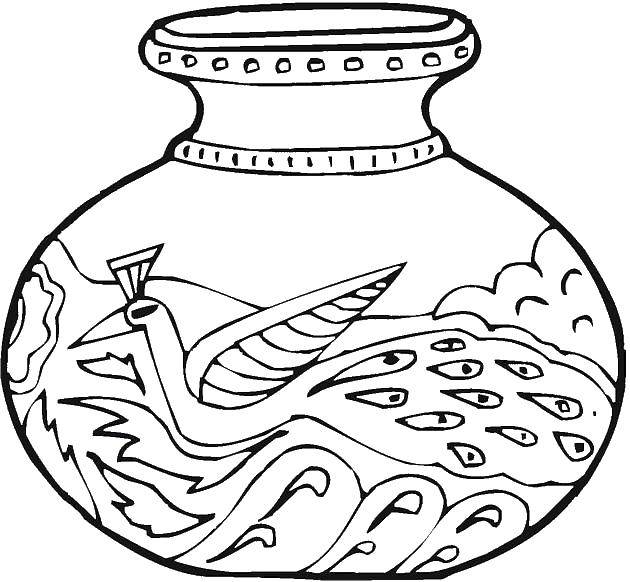 Coloring The bird on the vase. Category Vase. Tags:  Flowers, bouquet, vase.