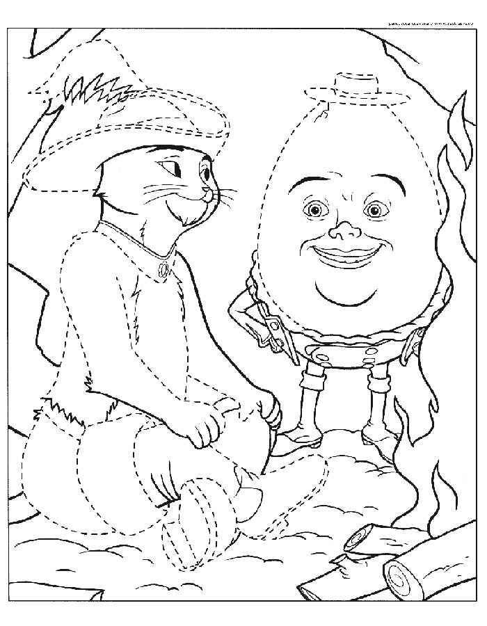 Coloring Drawing puss in boots and Humpty Baltay. Category Pets allowed. Tags:  .