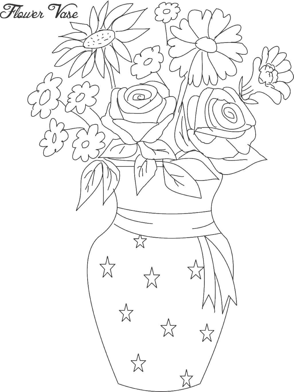 Coloring Roses and other flowers. Category Vase. Tags:  Flowers, bouquet, vase.