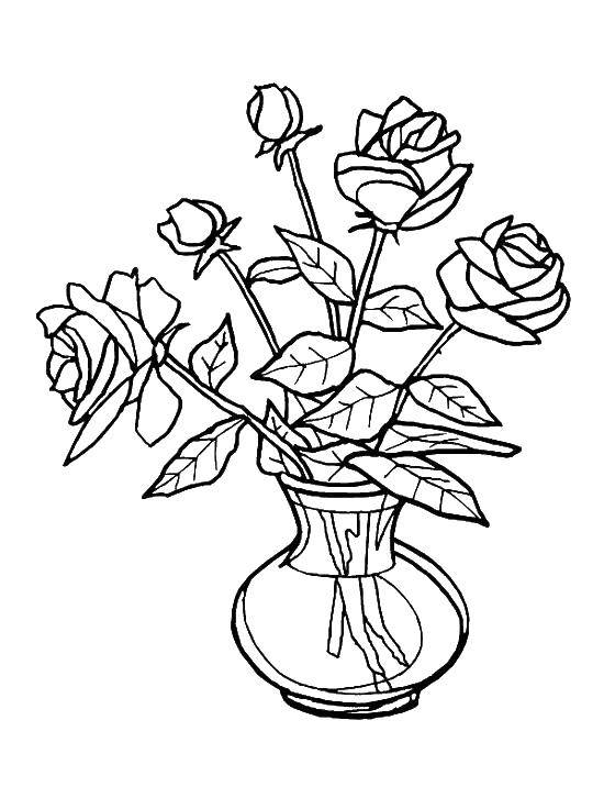Название: Раскраска Розы в вазе. Категория: Ваза. Теги: ваза, розы, шипы.
