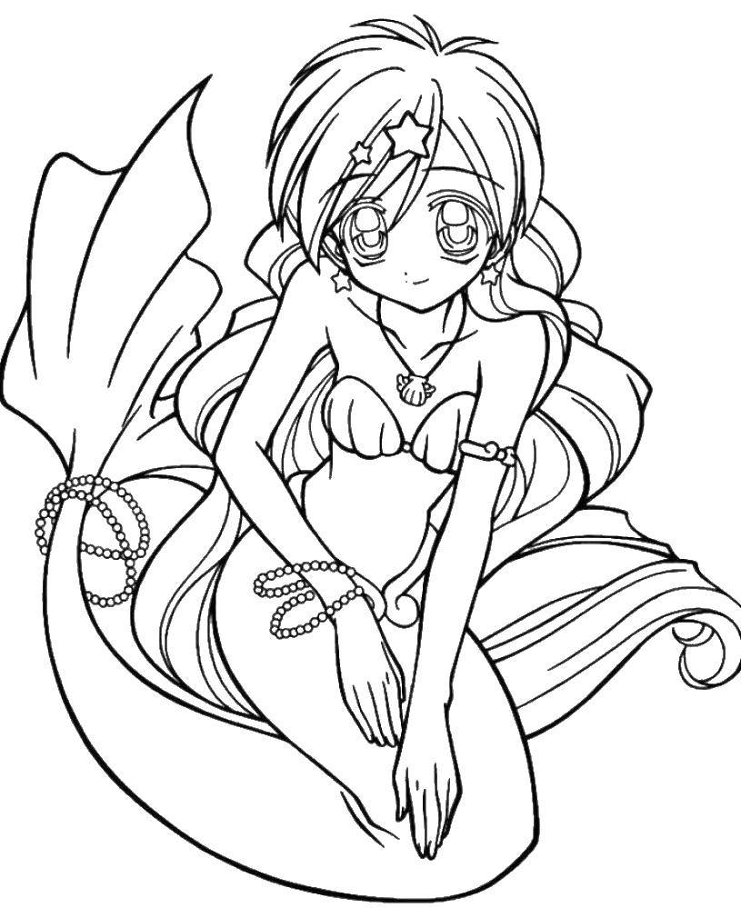 Coloring Mermaid. Category For girls. Tags:  mermaid, girl, shell, pearl.