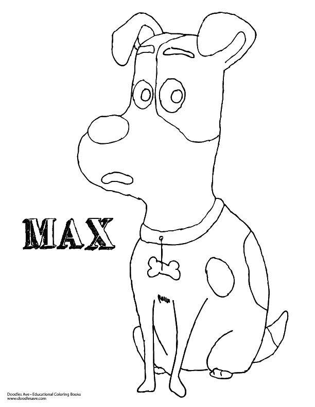 Название: Раскраска Собака макс. Категория: собаки. Теги: собака, макс, ошейник, кость.