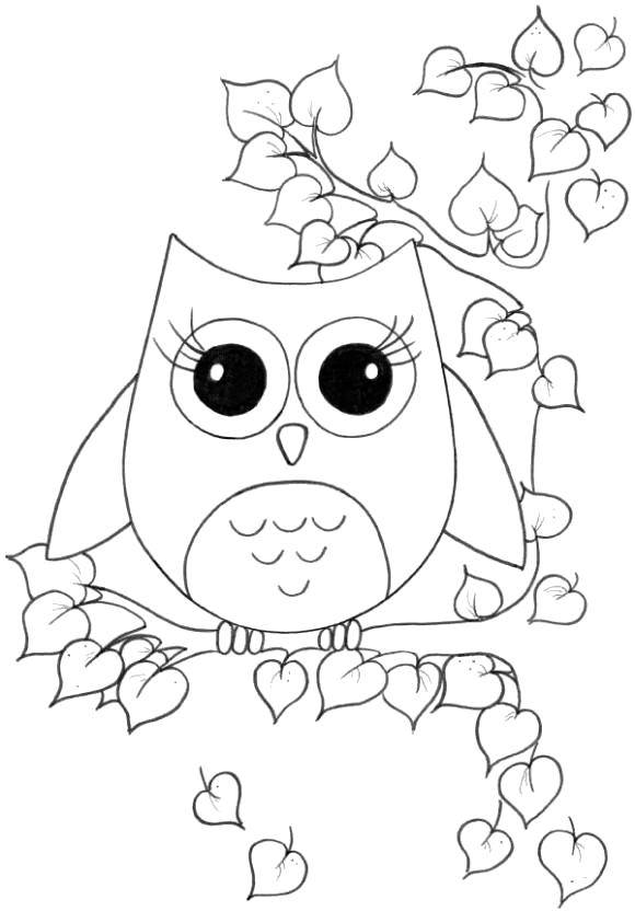 Coloring Owl sitting on the branch of a tree. Category birds. Tags:  Birds, owl.