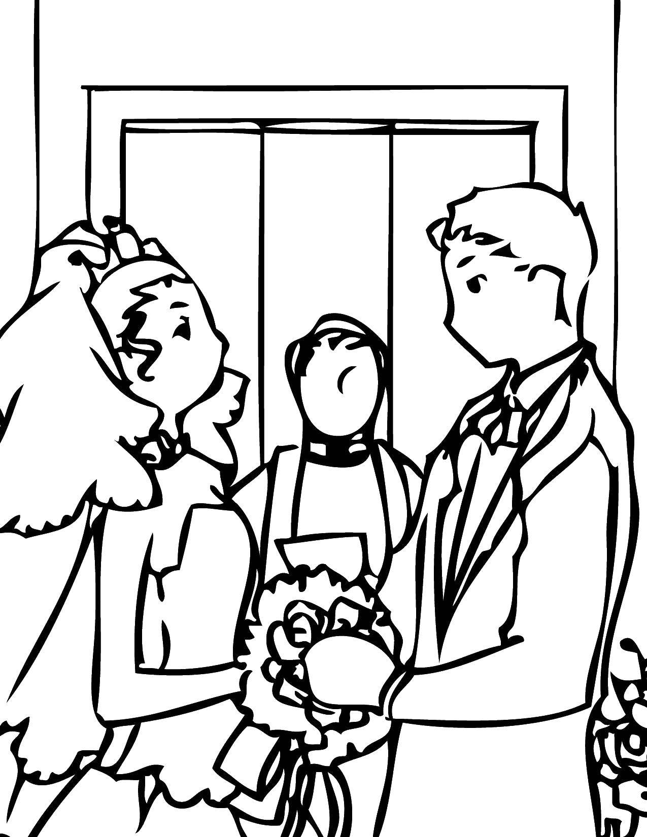 Coloring The priest and the bride and groom. Category Wedding. Tags:  the priest, groom, bride, bouquet.