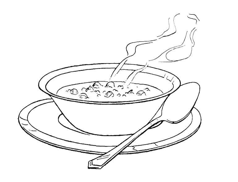 Название: Раскраска Тарелка с супом. Категория: еда. Теги: тарелка, суп, ложка.