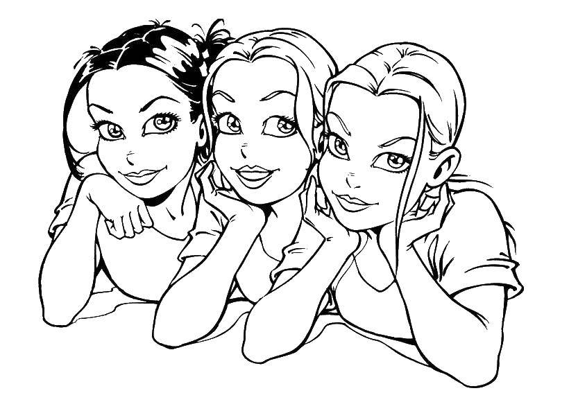 Название: Раскраска Три девочки. Категория: Для девочек. Теги: девочки, подружки.