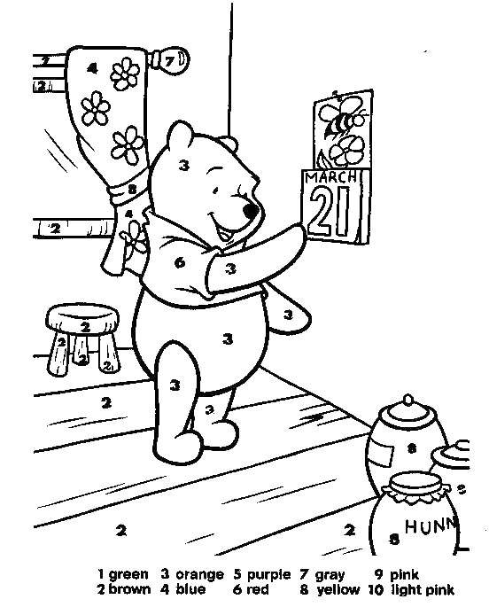 Coloring Winnie the Pooh and calendar. Category that number. Tags:  Winnie, honey, chair, calendar.