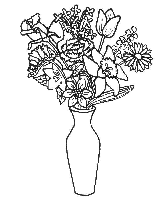 Название: Раскраска Вытянутая ваза и цветы. Категория: Ваза. Теги: ваза, цветы, букет.